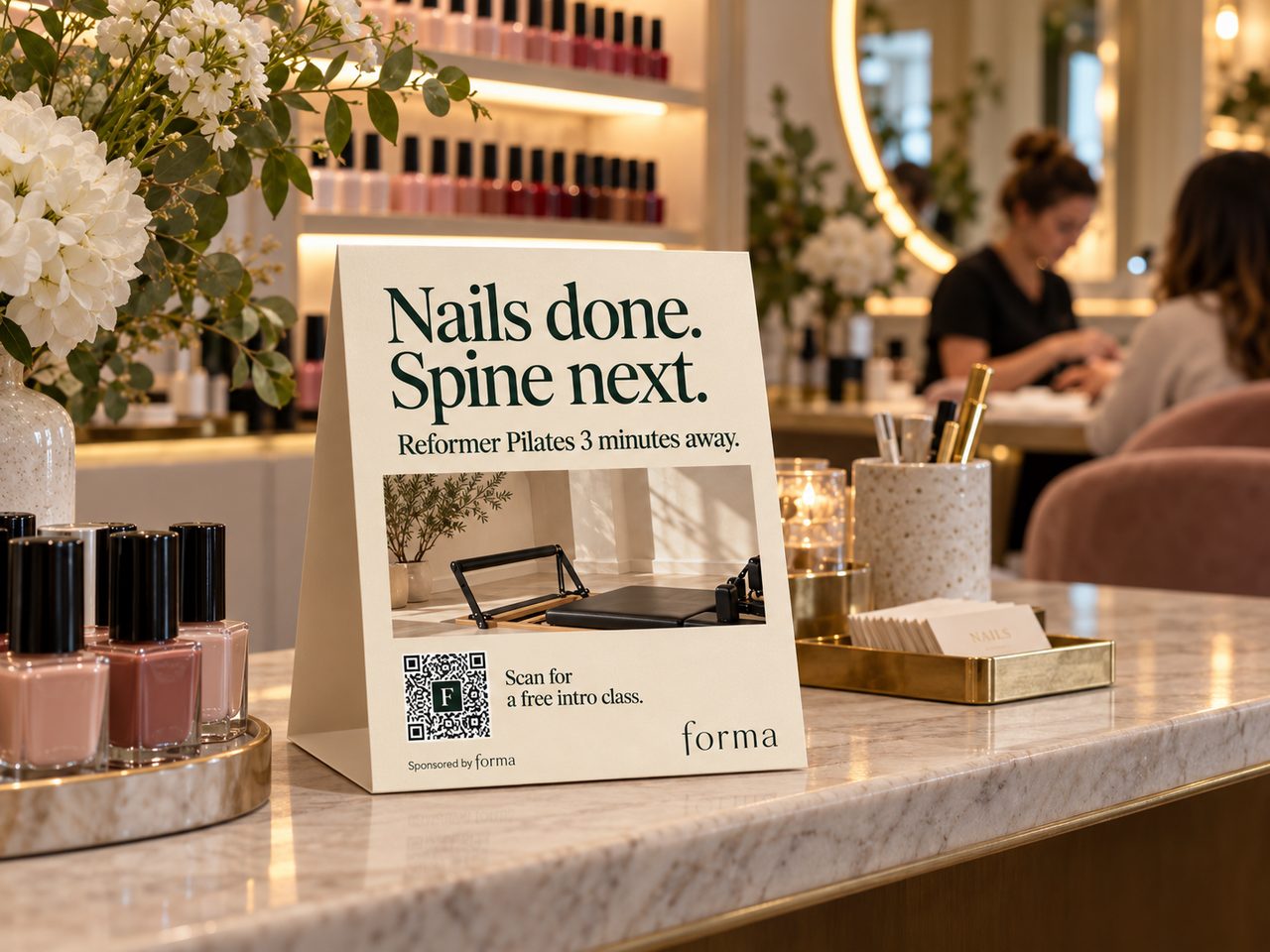 Forma counter card in a nail salon