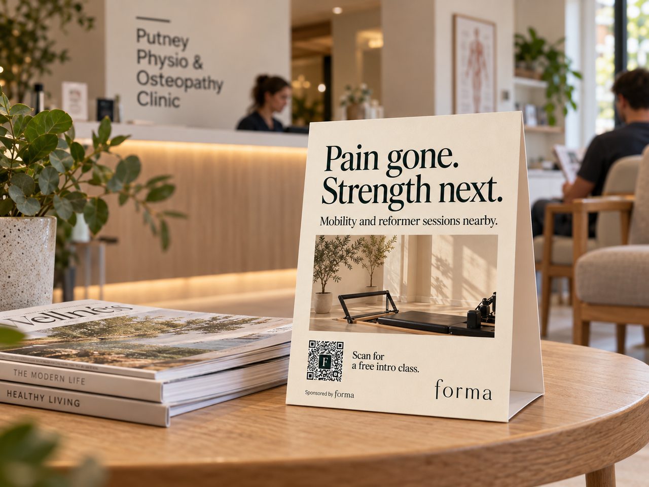 Forma table card in a physio clinic