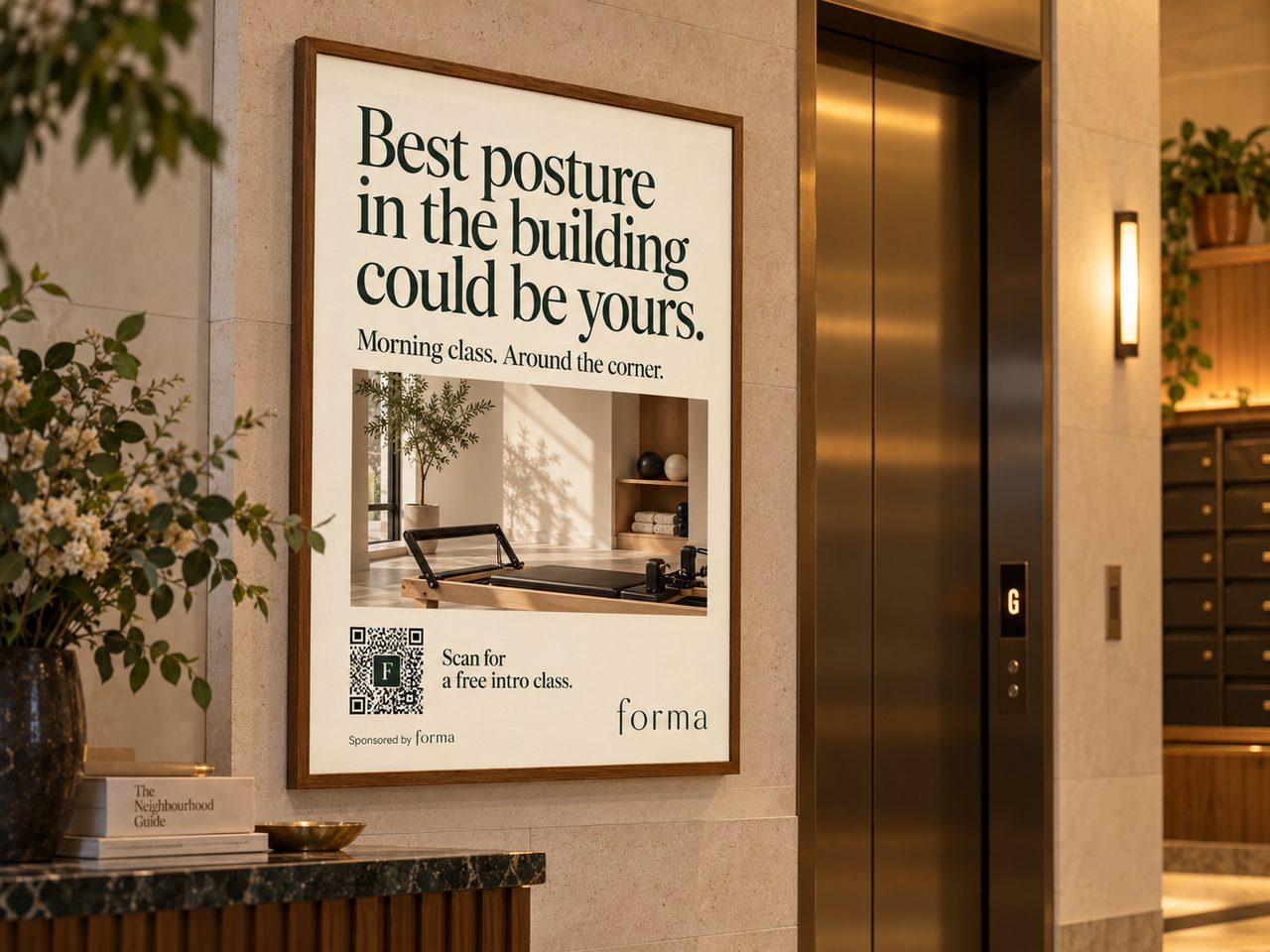 Forma framed poster in a residential building lobby