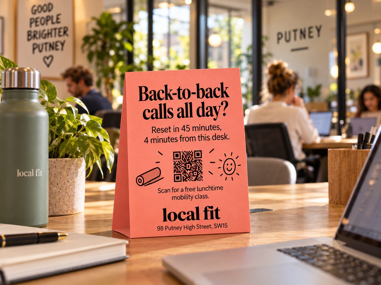 Local Fit counter card in a coworking space