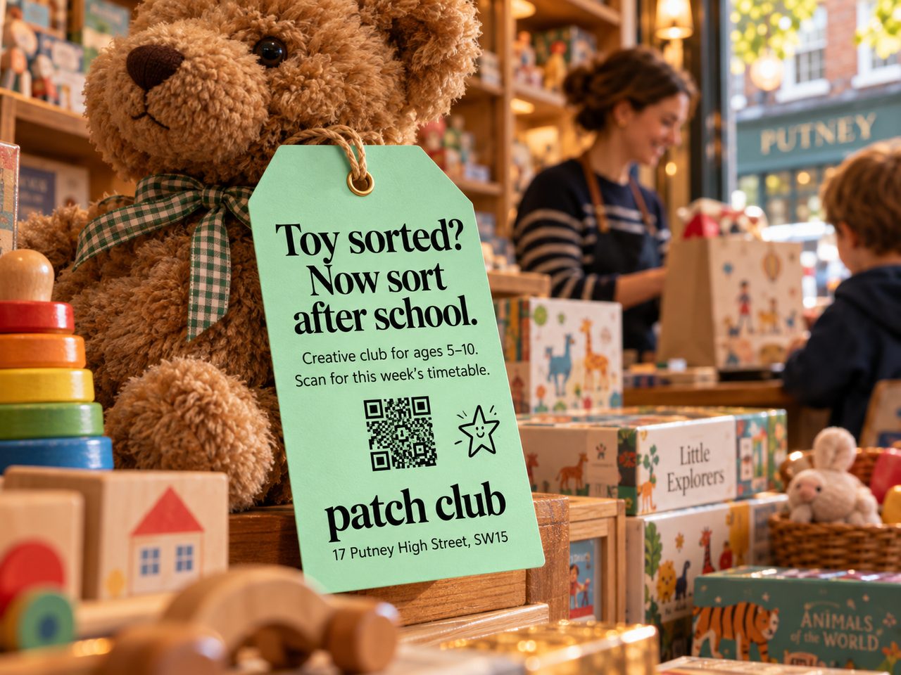 Patch Club tag placement inside a toy shop
