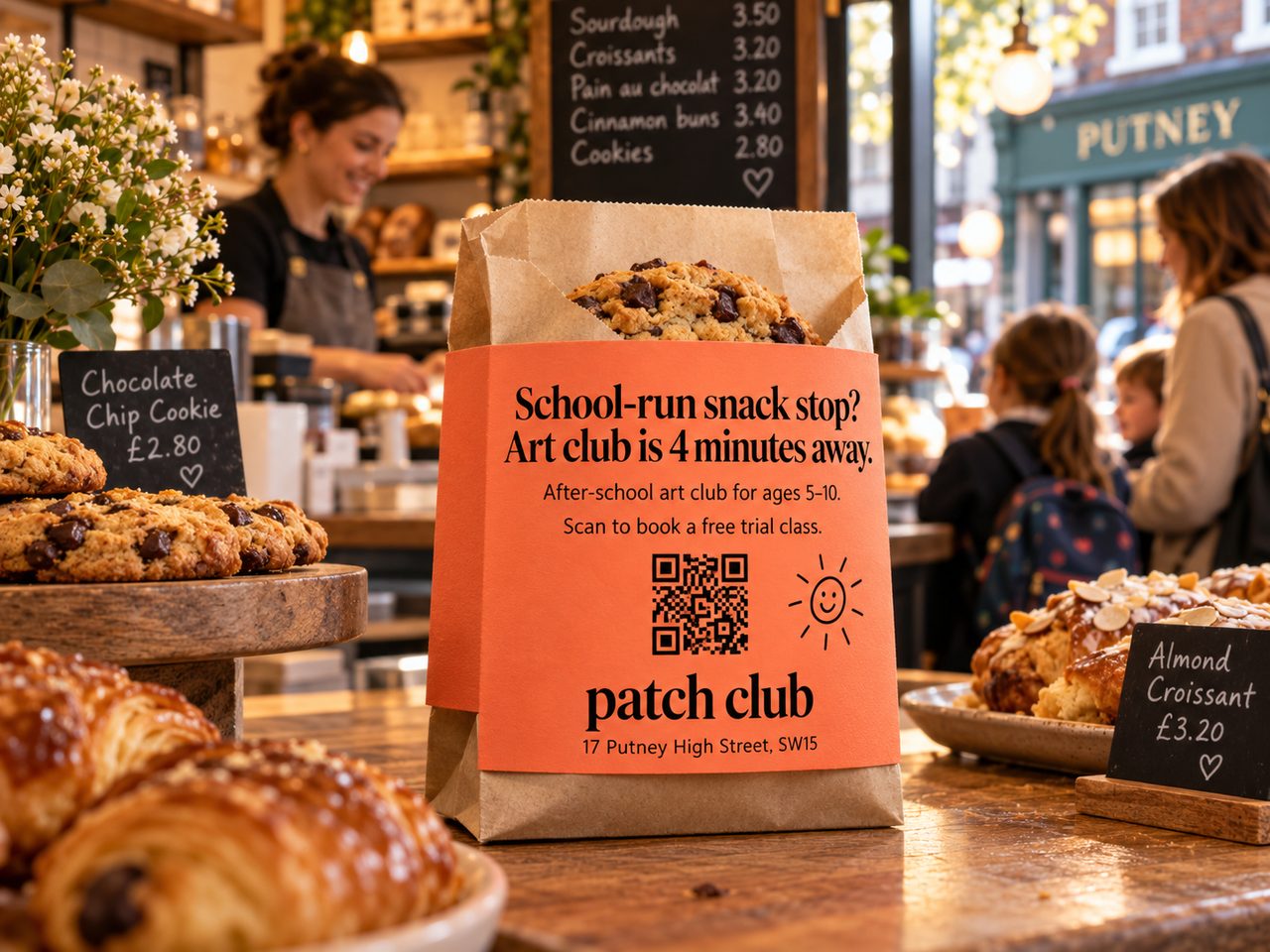 Patch Club bakery bag sleeve placement