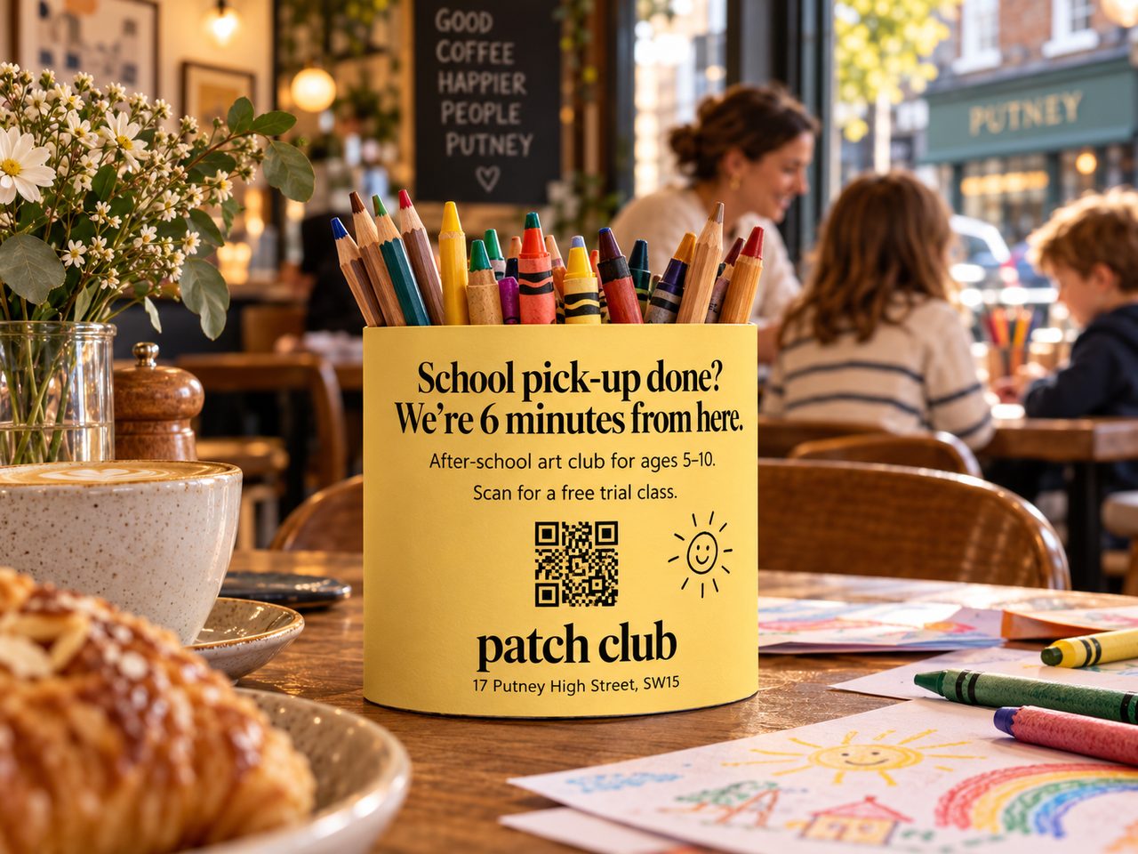 Patch Club placement inside a local Putney café