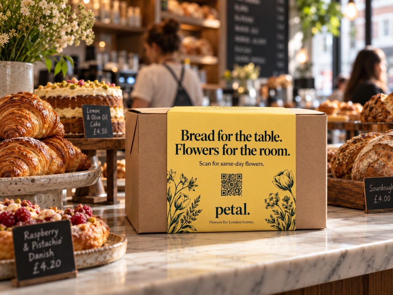 Petal branded bakery box sleeve