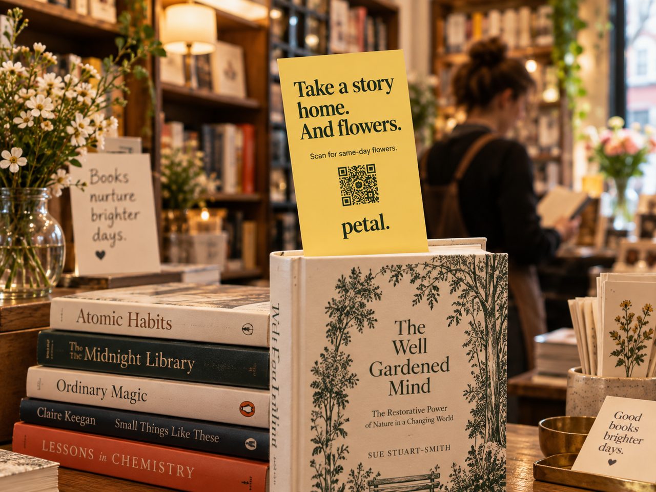 Petal bookmark placement inside a bookshop