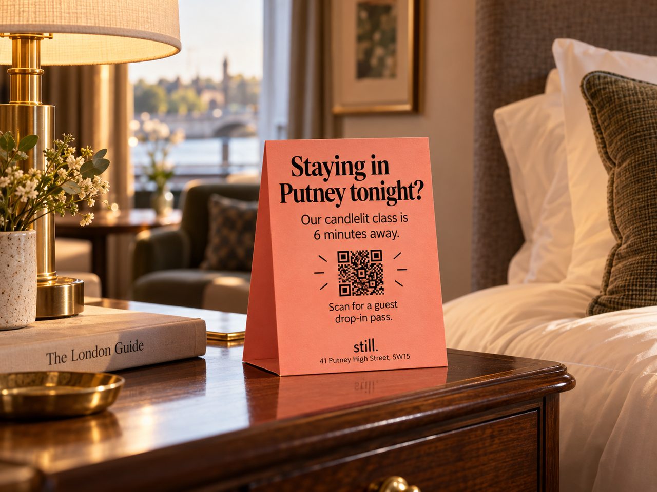 Still bedside tent card in a Putney hotel