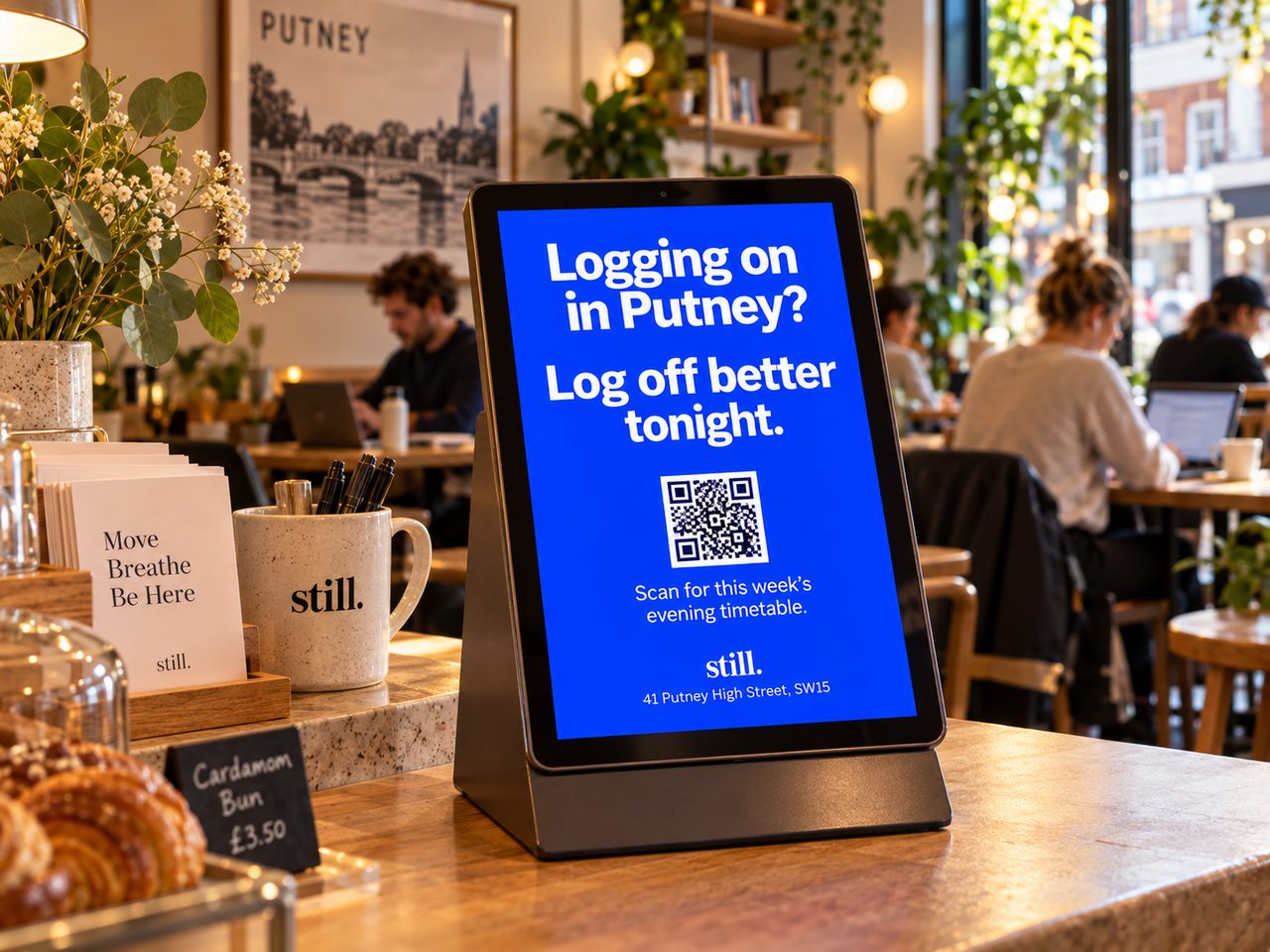 Still digital tablet placement inside a café