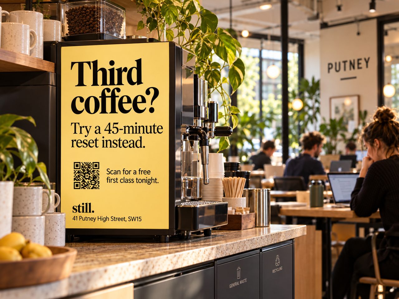 Still coffee machine placement inside a coworking café